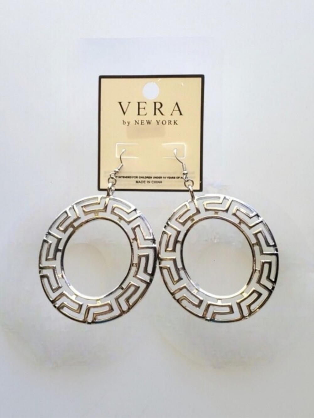 Greek Key Dangle Hoop Earrings - Vintage Design
